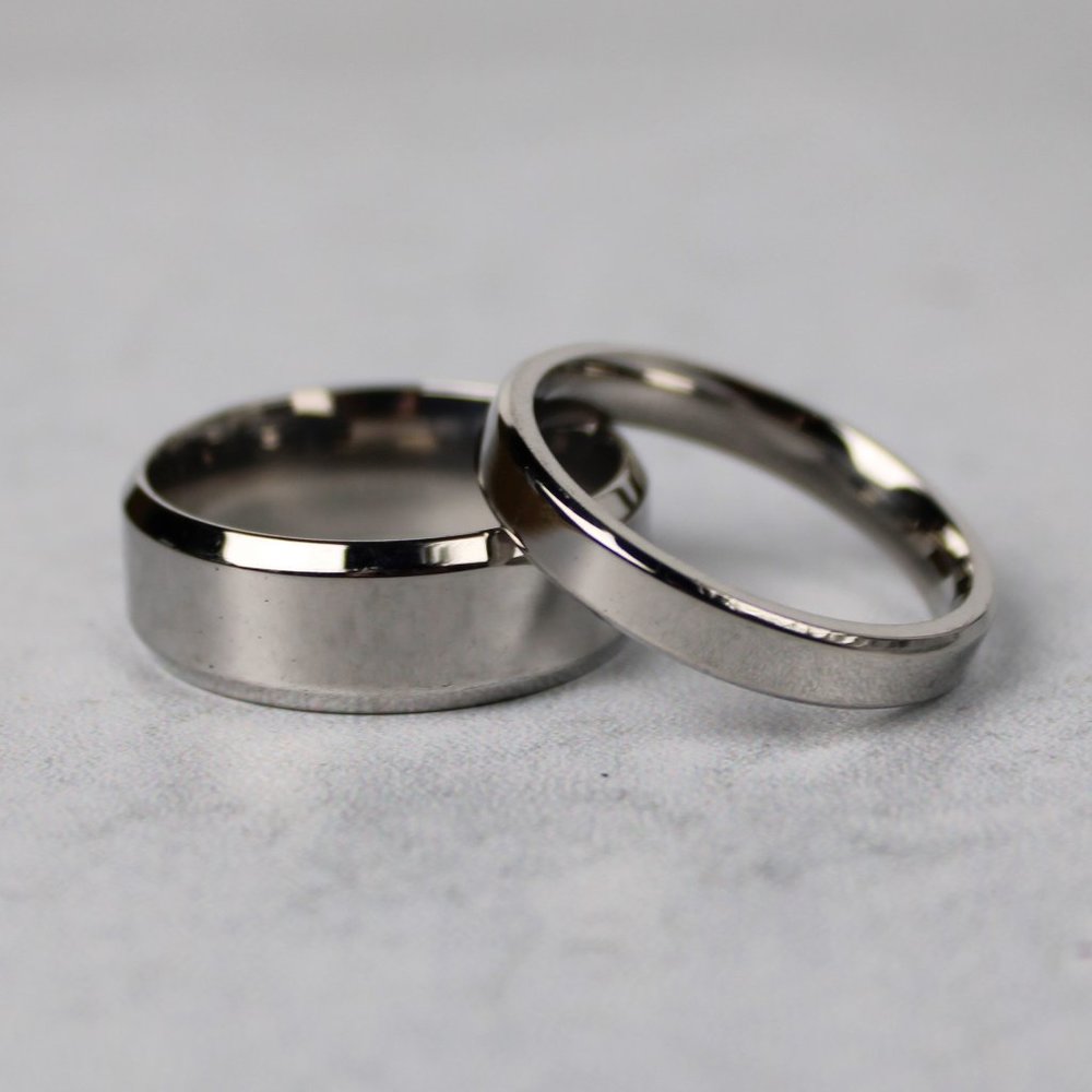 Silver Band Ring Set 8mm & 4mm Stainless Steel 7-11